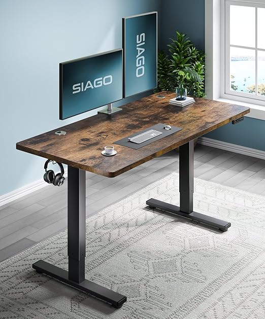 SIAGO Electric Standing Desk Adjustable - 63 x 24 Inch Sit Stand up Desk with Cable Management - 3 Memory Preset Adjustable Height Table