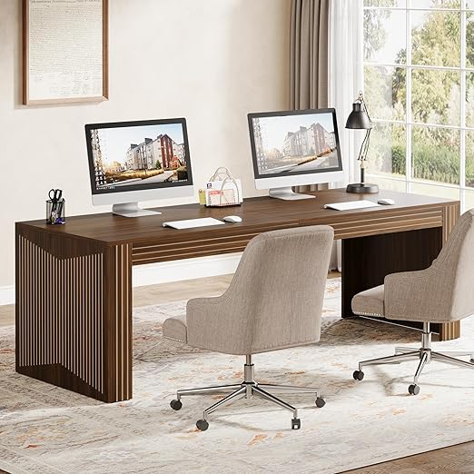 Tribesigns 79-Inch Extra Long Desk, Two Person Double Desk for Home Office, Wooden Long Computer Desk Writing Table for Office, Dark Brown