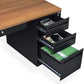 NBF Carbon L-Shaped Executive Office Desk with Hutch - Durable Laminate Computer Desk with 3 Drawers - Modern Desk with Storage and Cabinet - Work Desk with Left Return (72" W x 96" D, Gray, Maple)