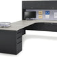 NBF Carbon L-Shaped Executive Office Desk with Hutch - Durable Laminate Computer Desk with 3 Drawers - Modern Desk with Storage and Cabinet - Work Desk with Left Return (72" W x 96" D, Gray, Maple)