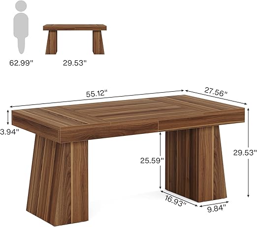 Tribesigns 55 Inches Executive Desk, Mid-Century Modern Home Office Desk with Double Trapezoid Base, Wood Computer Desk Business Workstation Desk Small Conference Table, Brown
