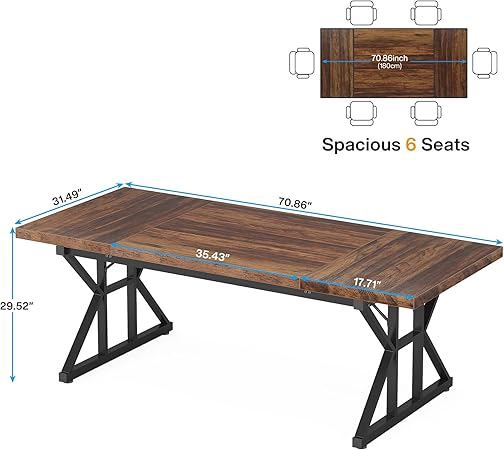 Tribesigns 70.8" Executive Desk - Large Computer Office Desk Workstation, Modern Business Writing Table with Sturdy Metal Legs for Home Office (Brown/Black)