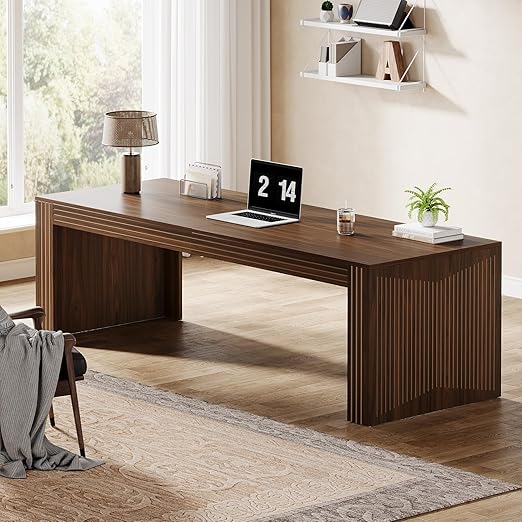 Tribesigns 79-Inch Extra Long Desk, Two Person Double Desk for Home Office, Wooden Long Computer Desk Writing Table for Office, Dark Brown