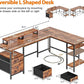Furologee 66” L Shaped Desk with Power Outlet, Reversible Computer Gaming Desk with File Drawer & 2 Monitor Stands for Home Office with Storage Shelves, Rustic Brown