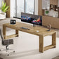 Tribesigns Two Person Desk, 86.6 Inches Extra Long Desk, Double Computer Writing Table, Wood Large Desks Workstation for Home Office, Natural Oak