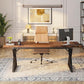 Tribesigns 70.8" Executive Desk - Large Computer Office Desk Workstation, Modern Business Writing Table with Sturdy Metal Legs for Home Office (Brown/Black)